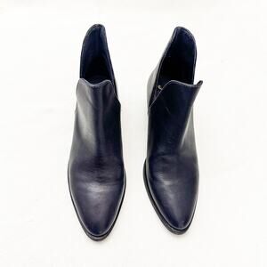 Free People Charm Double V Black Ankle Bootie Leather Boot Almond Toe Size 37.5